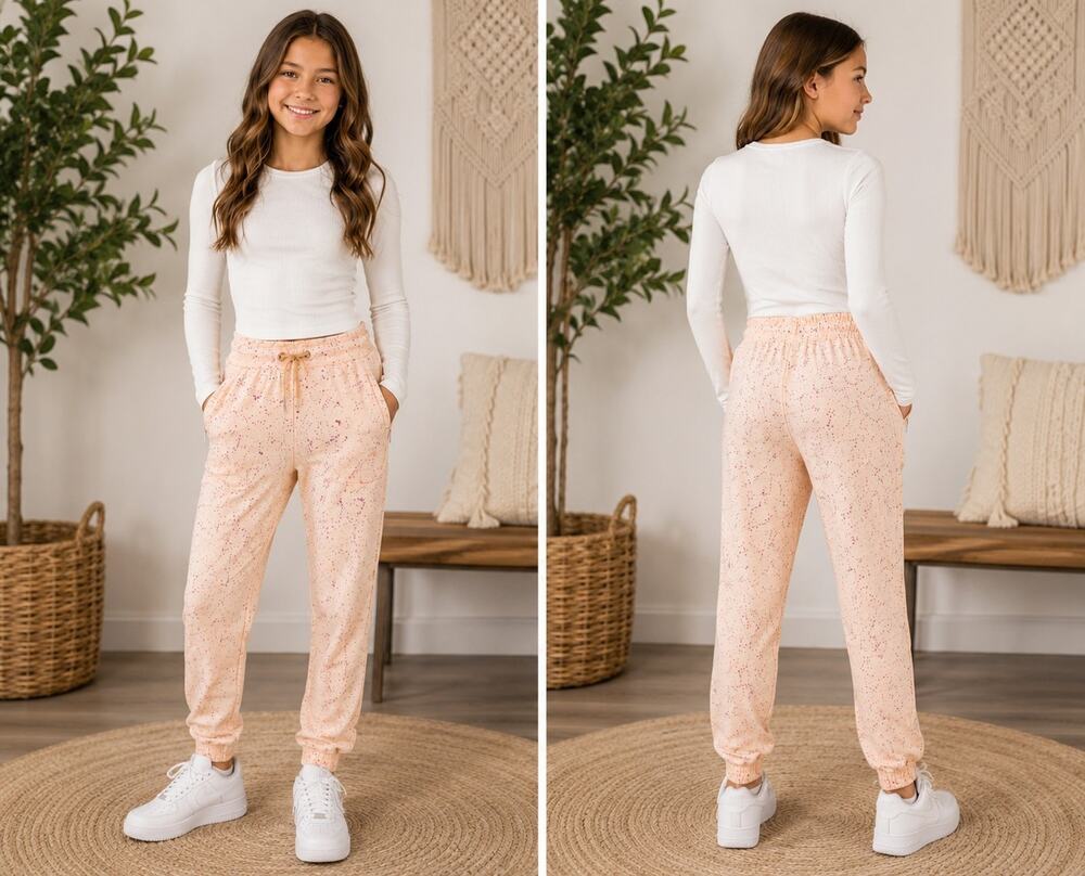 Athleta Girl Warm Up 2.0 Soft Lounge Jogger Girls Large (12) Peach Speckled NWT